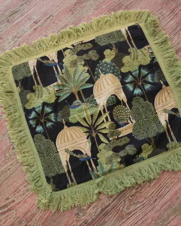 Funda Cojín Flecos Pavo Real Verde - Imagen 4