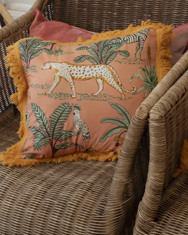 Funda Cojín Flecos Jungla Naranja By Catalina