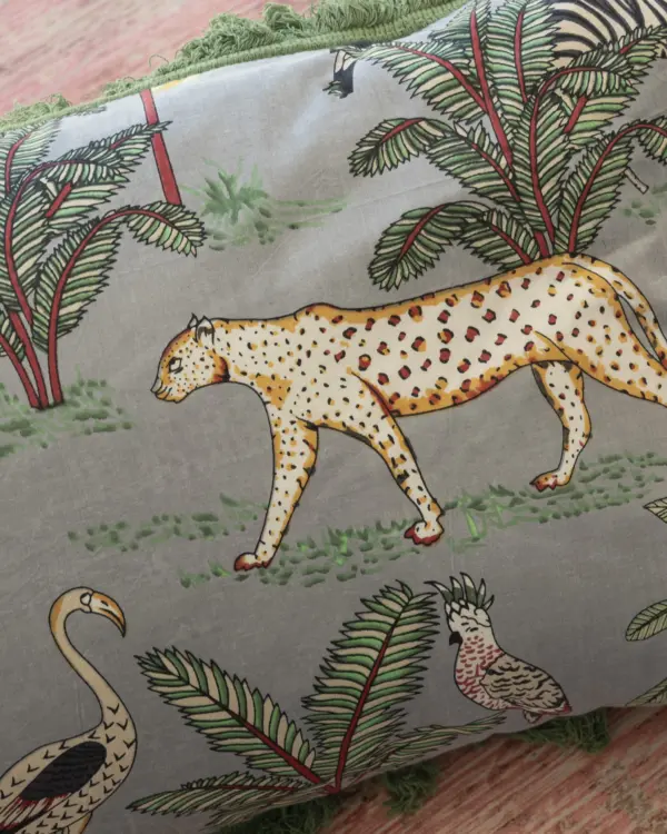 Funda Cojín Flecos Jungla Azul