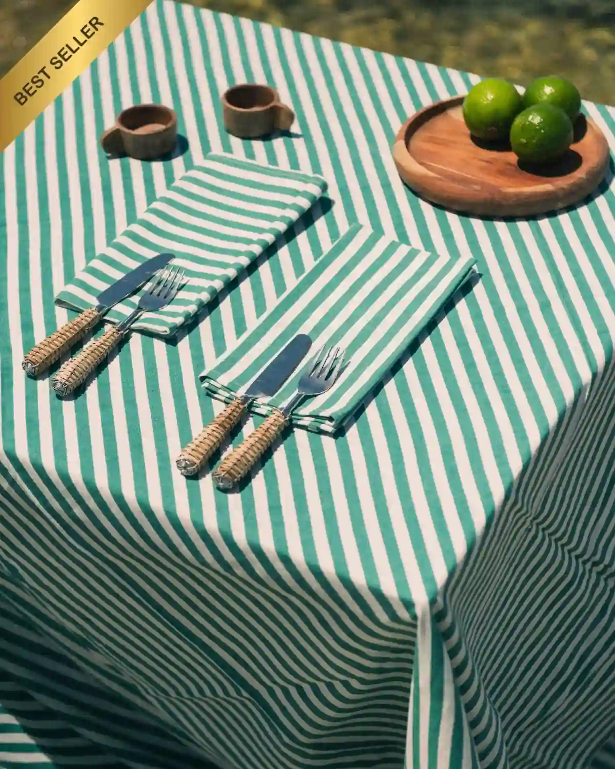 Mantel Rayas Verde de Algodón – Estilo Mediterráneo