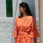 Vestido corto naranja salmón mujer elegante verano