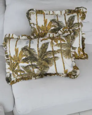 Funda Cojín Palmeras Mostaza y Negro
