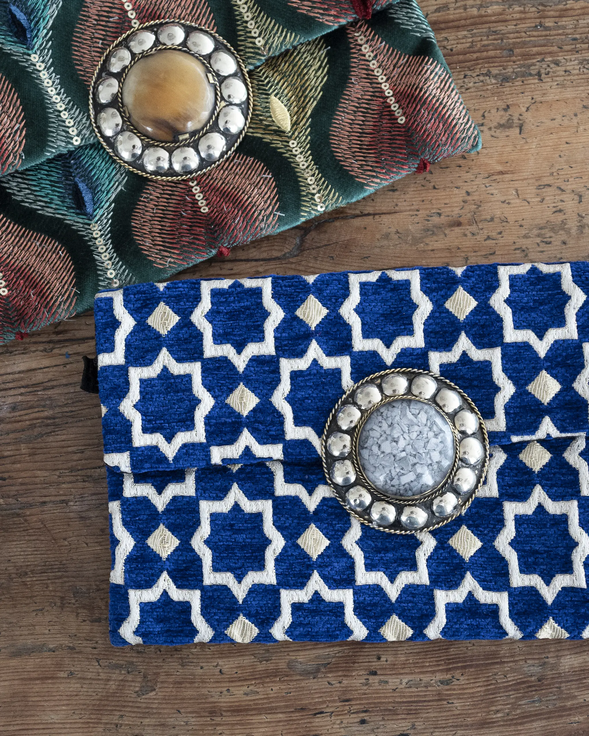 Clutch Rectangular Blanco y Azul