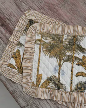 Mantel Individual Palmeras Mostaza y Negro
