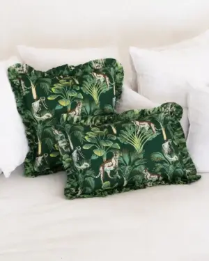 Fundas de cojín Jungla Verde 50x50 y 40x60 cm con estampado tropical