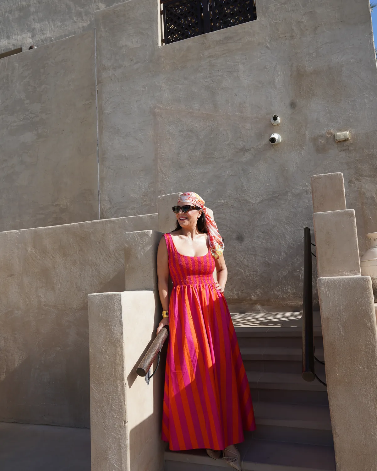 Vestido Maxi Rayas Fucsia y Naranja