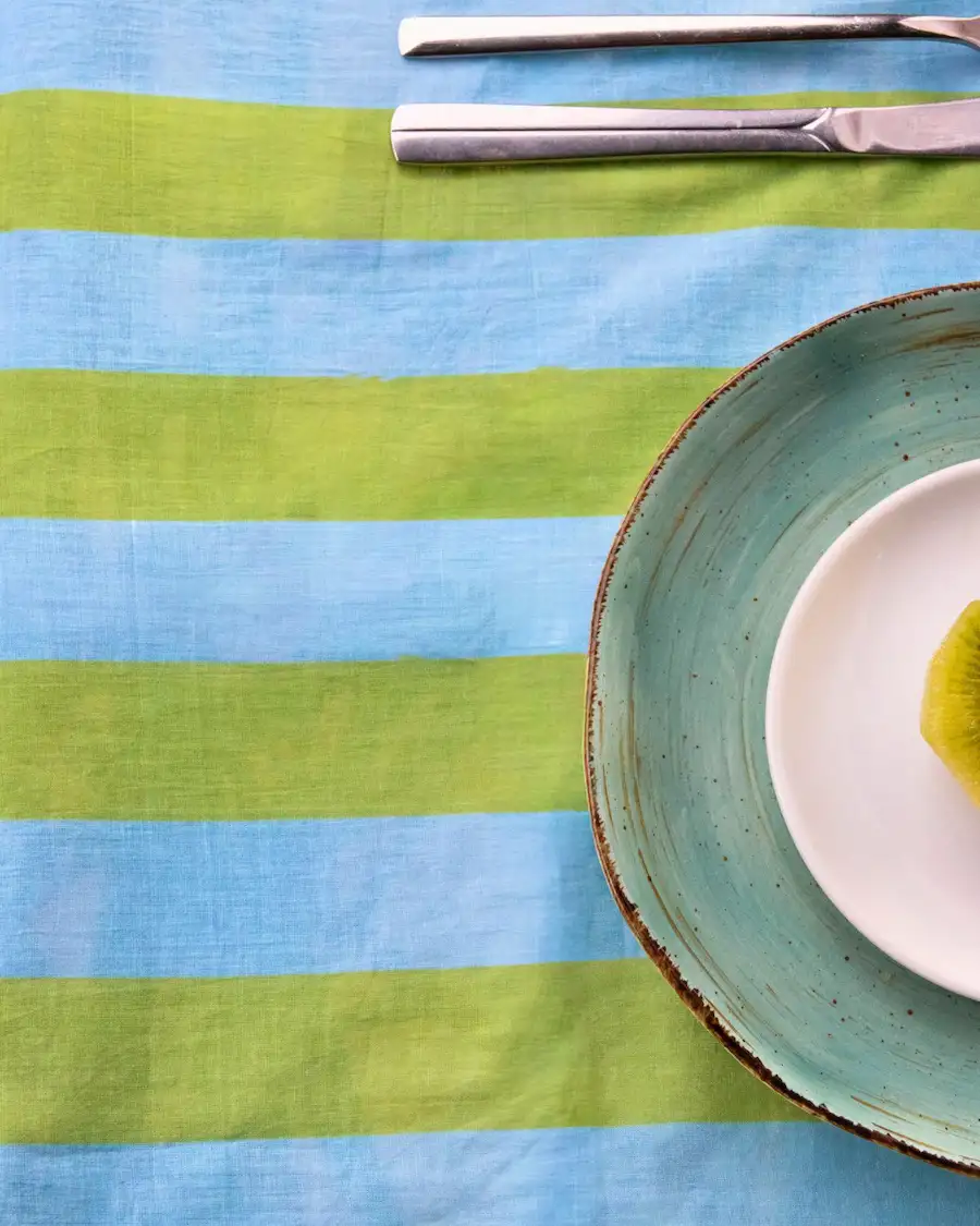 Mantel individual estampado rayas azul y verde