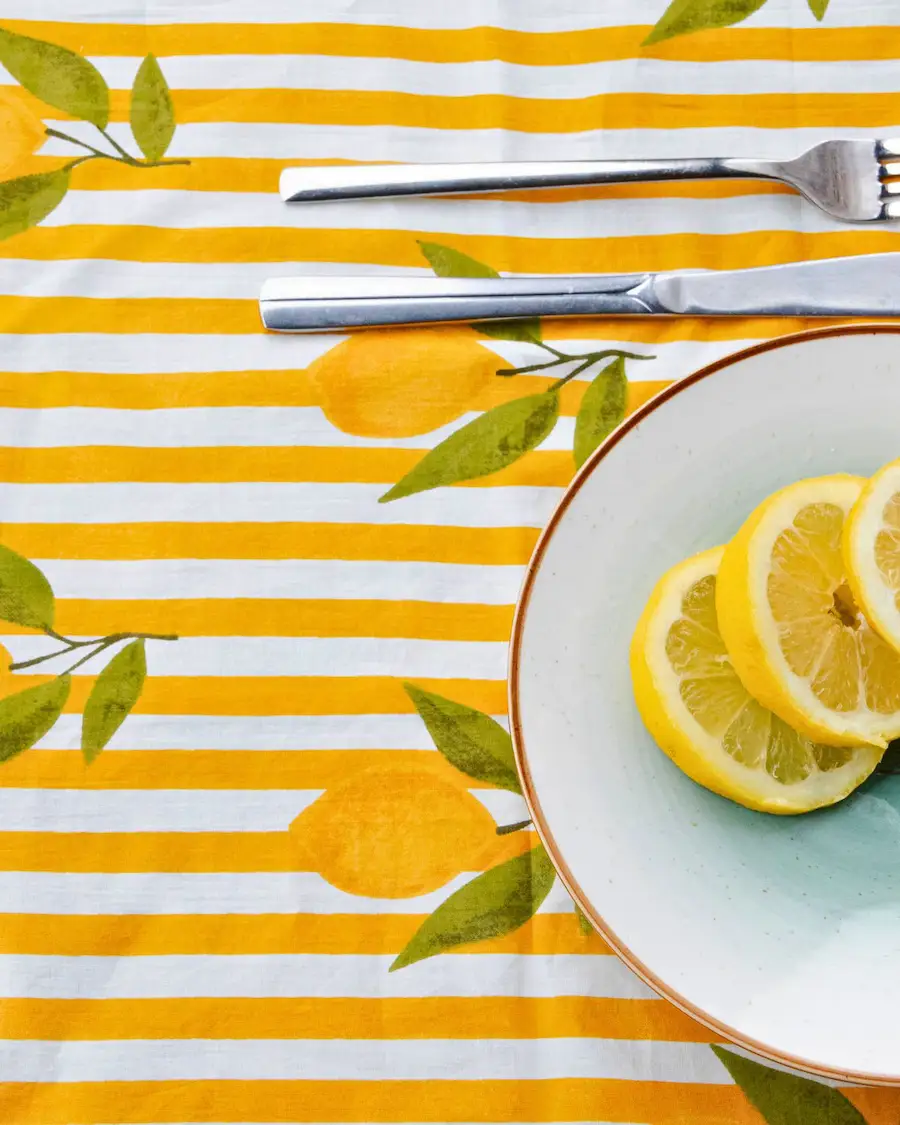 Mantel individual estampado rayas limón
