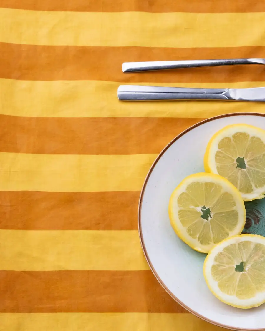 Mantel individual estampado rayas mostaza