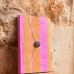 agenda de mujer con rayas rosa y camel tamaño M estilo mediterráneo con cierre de botón